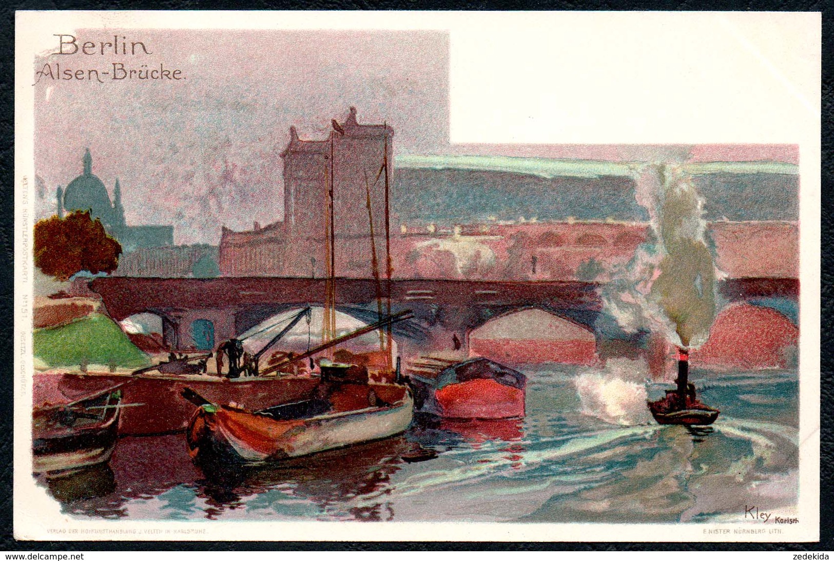 B6589 - Kley - Litho Künstlerkarte - Berlin - Alsen Brücke - J. Velten Karlsruhe - Kley