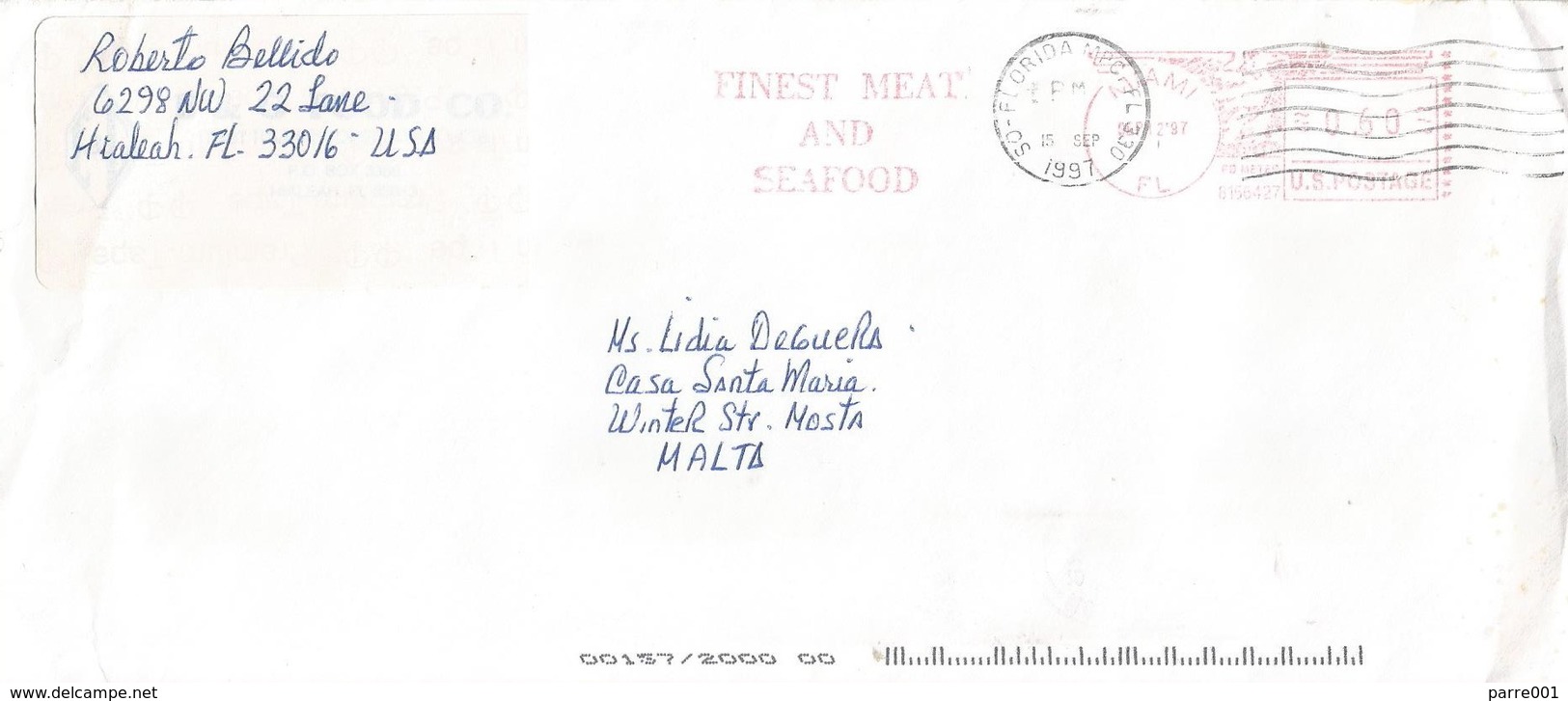 USA 1997 Miami Meter Pitney Bowes “A900/B900” Slogan Finest Meat And Seafood EMA Cover - Brieven En Documenten