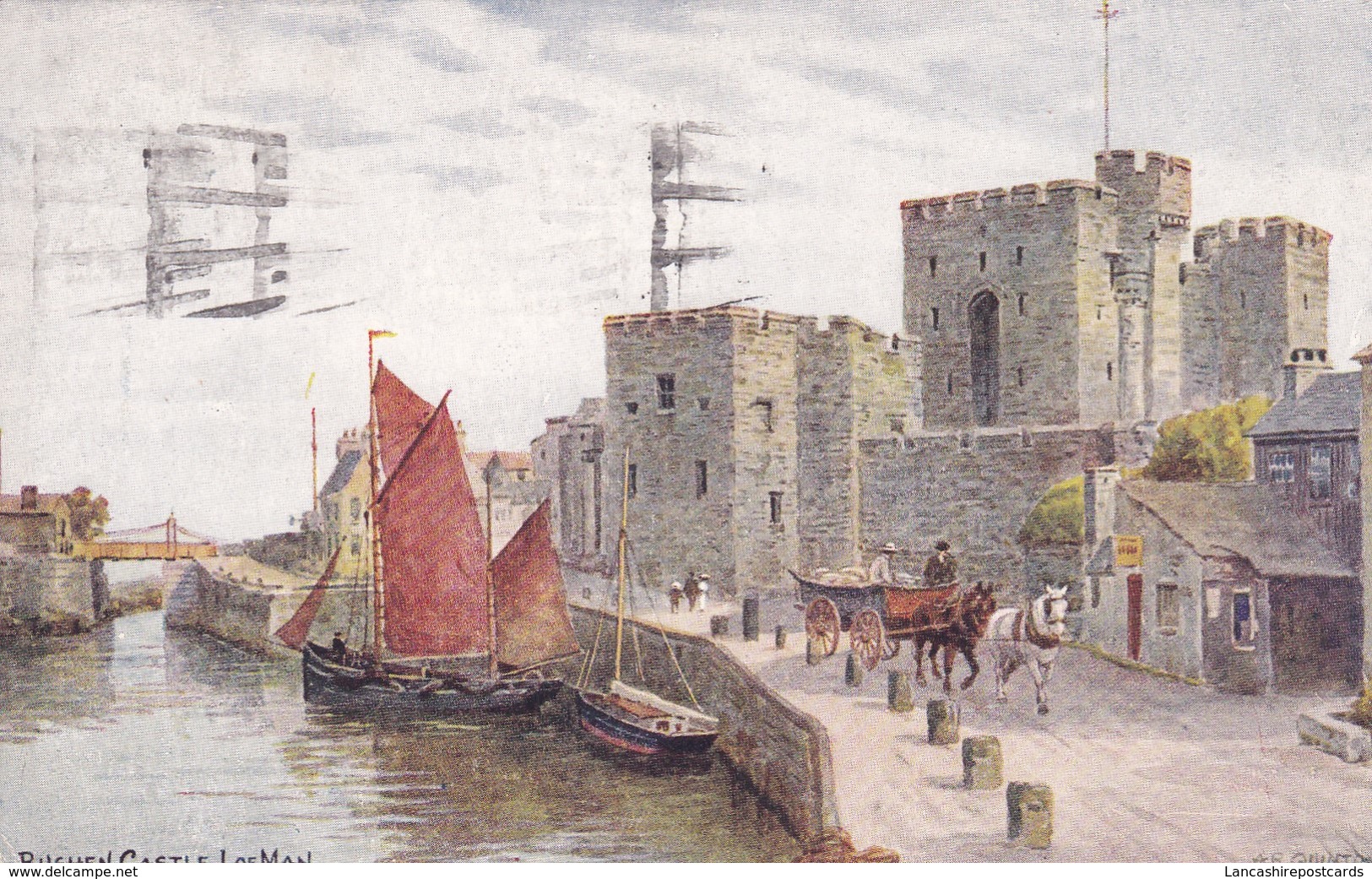 Postcard Rushen Castle Isle Of Man IOM Artwork By A R Quinton [ Salmon ] PU At Douglas 1939 My Ref  B12489 - Isle Of Man