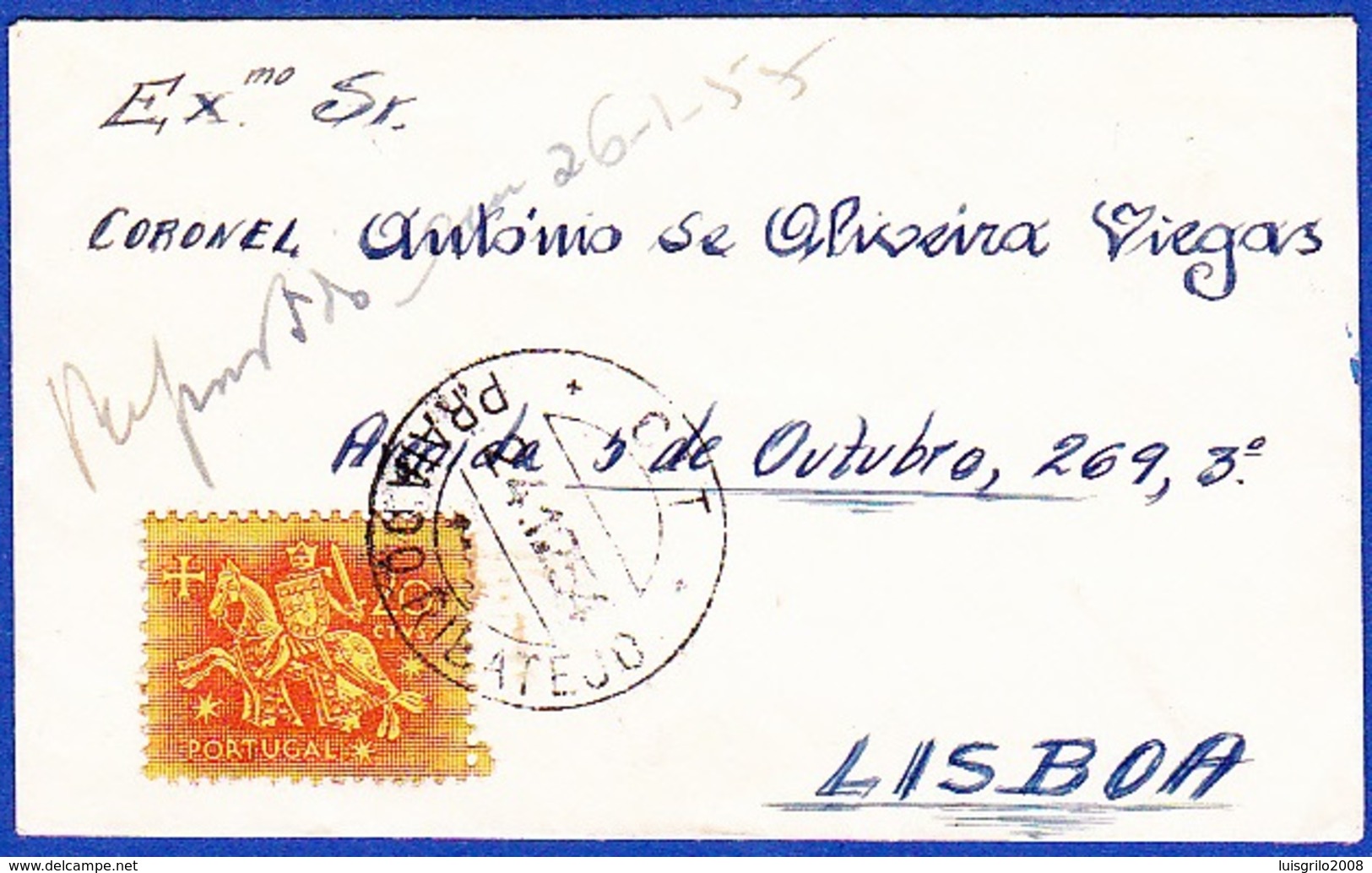 Cover - Pria Do Ribatejo To Lisbon / Perfect Cancel - Praia Do Ribatejo . 1954 - Cartas & Documentos