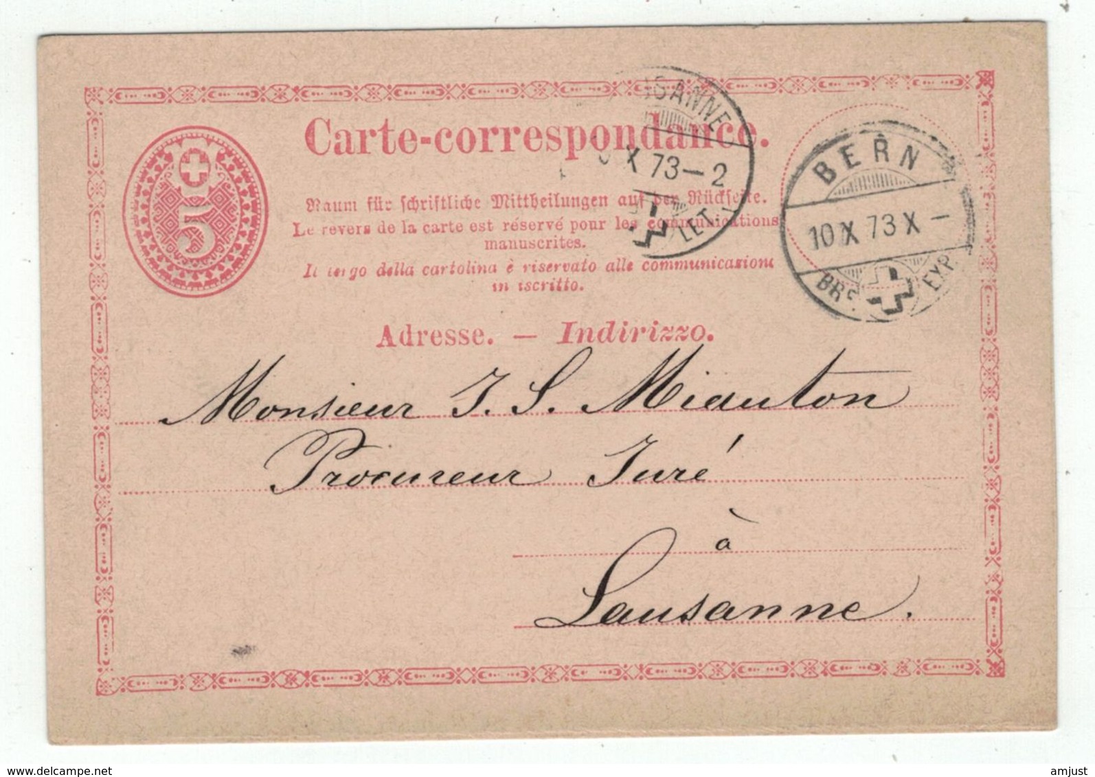 Suisse // Schweiz // Switzerland //  Entiers Postaux  //  Entier Postal Au Départ De Bern Le 10.10.1873 - Ganzsachen