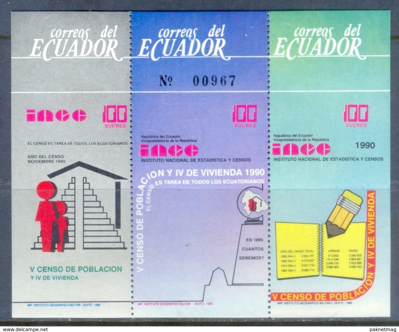 K140- ECUADOR 1990 NATIONAL CENSUS OF POPULATION & HOUSING SOUVENIR. - Ecuador