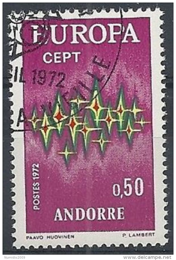 1972 ANDORRA FRANCESE USATO EUROPA 50 CENT - 3 - 1972