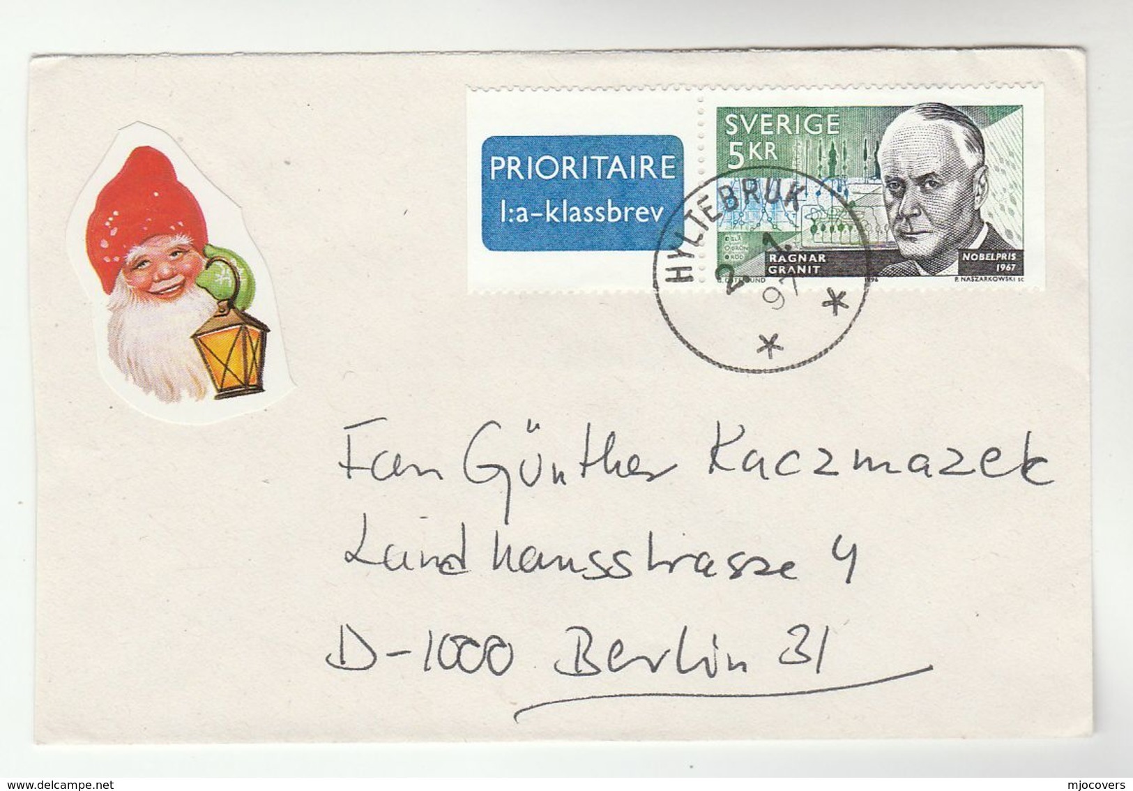 1997 Hyltebruk SWEDEN COVER Stamps 5k  RAGNAR GRANIT NOBEL PRIZE MEDICINE Airmail To Germany  Health - Medicine