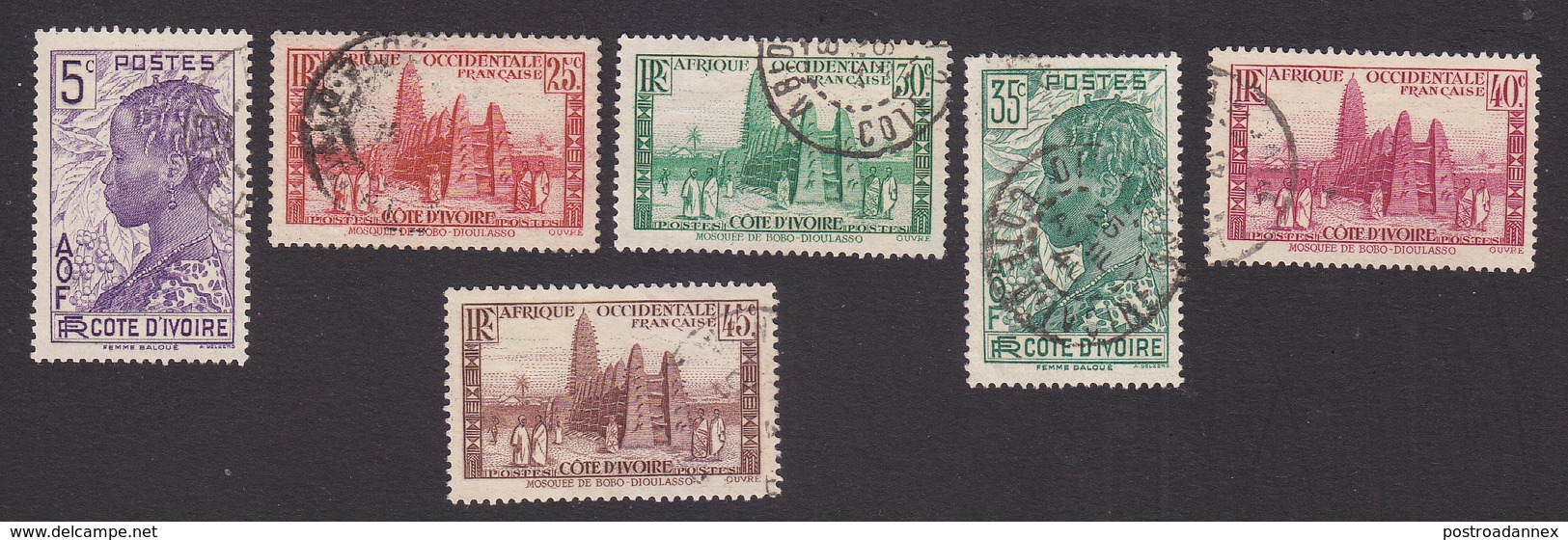 Ivory Coast, Scott #116, 120-121, 123-125, Used, Scenes Of Ivory Coast, Issued 1936 - Used Stamps