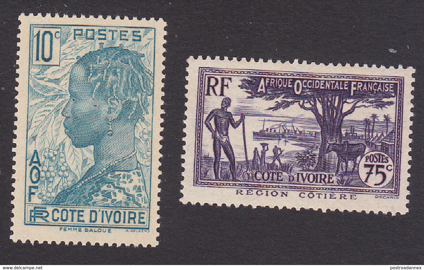 Ivory Coast, Scott #117, 132, Mint Hinged, Scenes Of Ivory Coast, Issued 1936 - Unused Stamps