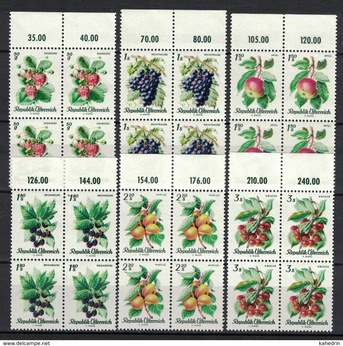 Österreich / Austria 1966, Obst Fruit Fruta Frutta Fruttas **, MNH, Block Of 4 With Margin - Ongebruikt