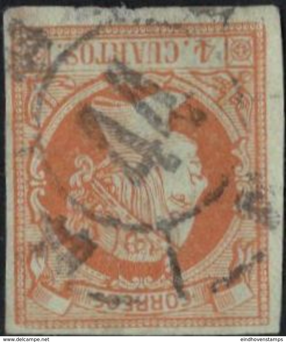 Spain - Rueda De Carrera 44 Segovia - Postmark On Isabella 4 C 1860 Cancelled - Oblitérés