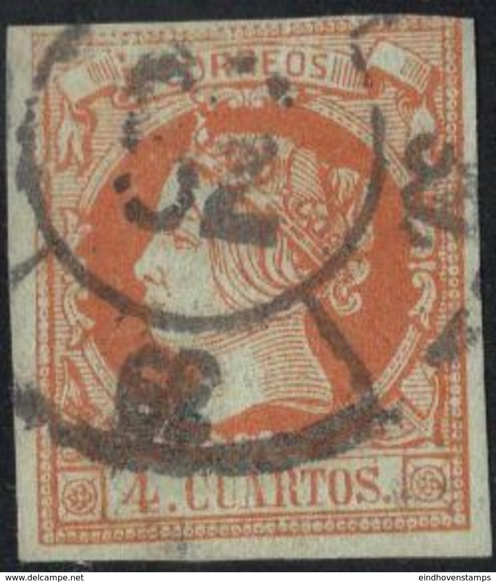 Spain - Rueda De Carrera 52 In Center, 39 In Segments - Postmark On Isabella 4 C 1860 Cancelled - Oblitérés