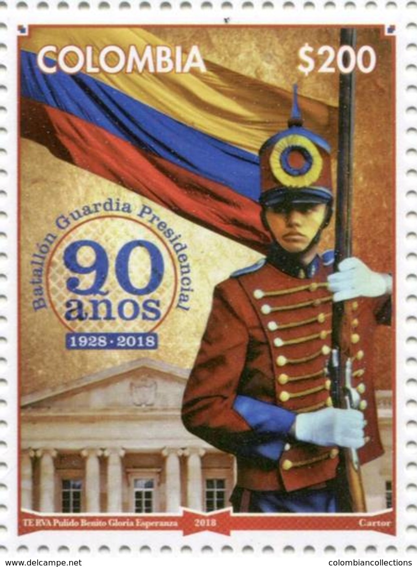 Lote 2018-16, Colombia, 2018, Sello, Stamp, Batallón Guardia Presidencial, Battalion Presidential Guard, Army, Police - Colombia