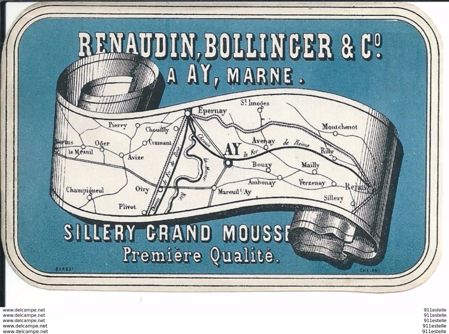 AY  SILLERY  GRAND MOUSSEUX CHAMPAGNE RENAUDIN  BOLLINGER SILLERY    AY, Marne ; LITHO BARBAT - Champagne