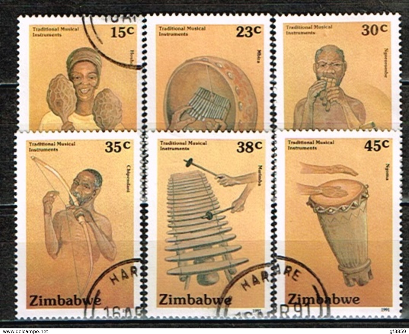 ZIMBABWE /Oblitérés/Used/1991 - Instruments De Musique Traditionnels - Zimbabwe (1980-...)