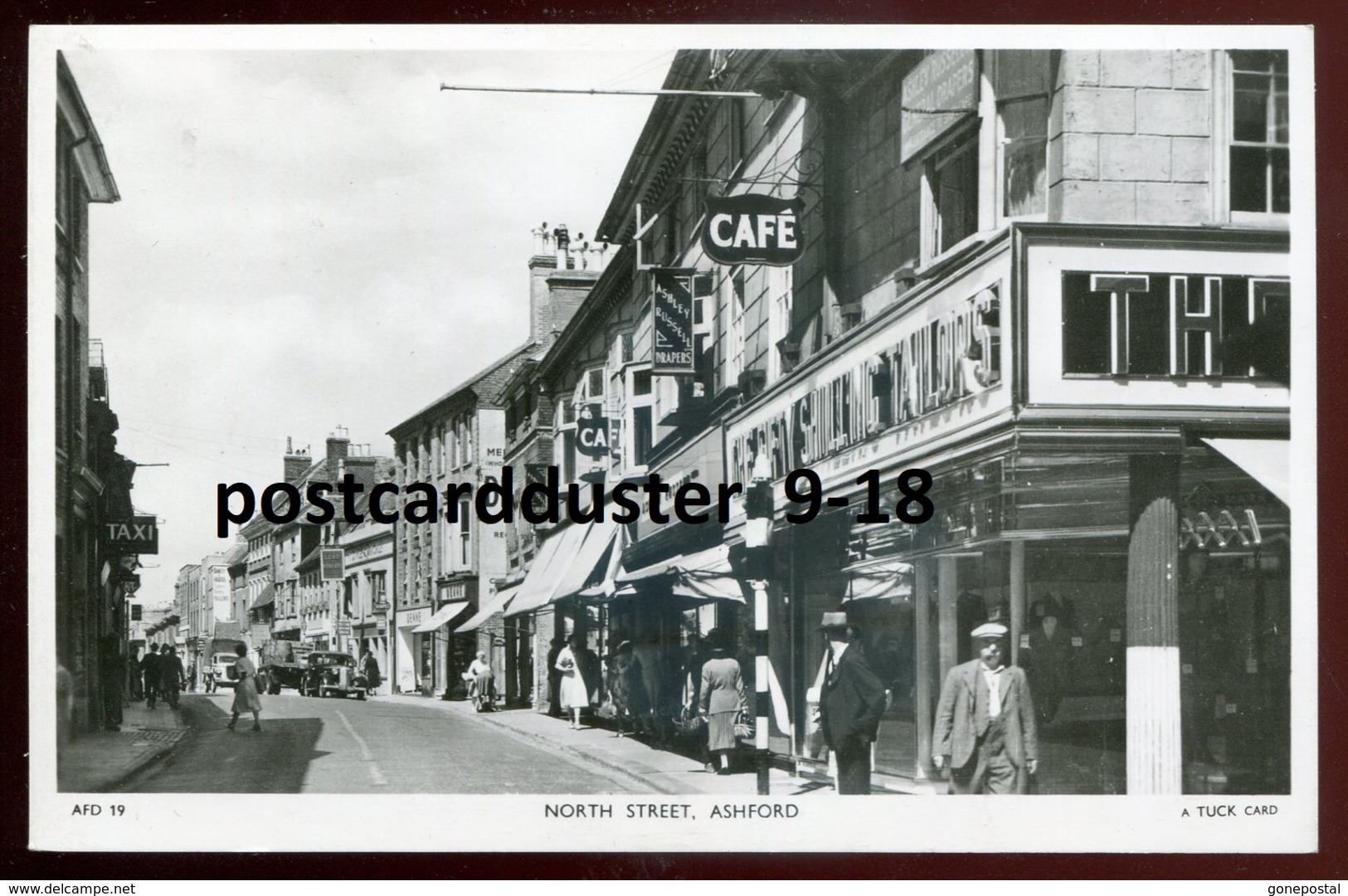 *1702 - ENGLAND Ashford 1940s North Street. Stores. Cafe. Old Cars. Real Photo Postcard By Tuck - Sonstige & Ohne Zuordnung