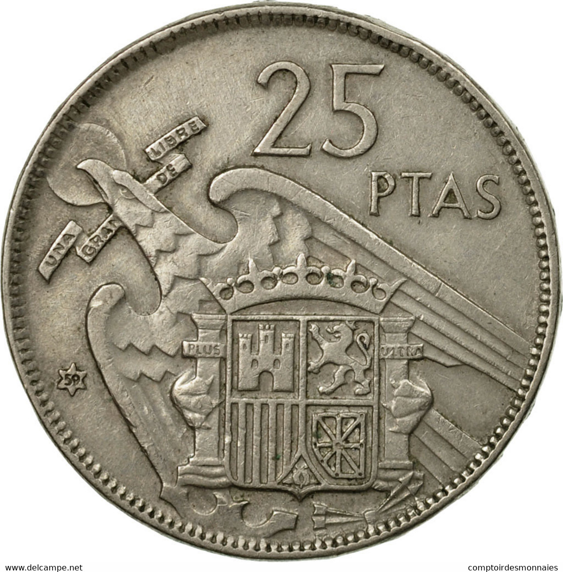 Monnaie, Espagne, Caudillo And Regent, 25 Pesetas, 1959, TTB, Copper-nickel - 25 Pesetas