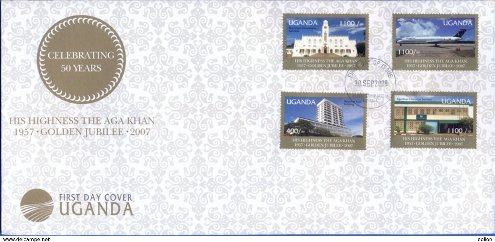 UGANDA FDC 2 First Day Covers With 8 Stamp Set Aga Khan 50th Anniversary Coronation 2008 - Uganda (1962-...)