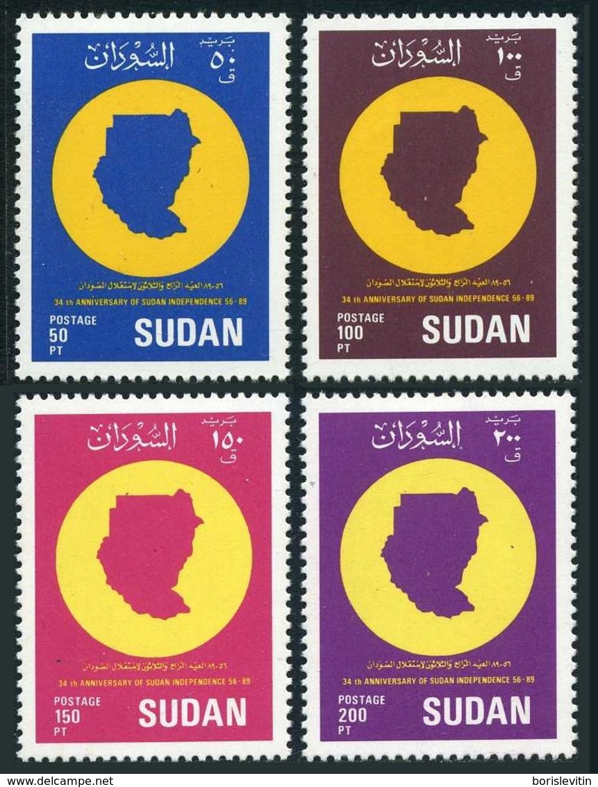 Sudan 378-381,MNH.Michel 413-416. Independence,33th Ann.in 1989.Map.1990. - Sudan (1954-...)
