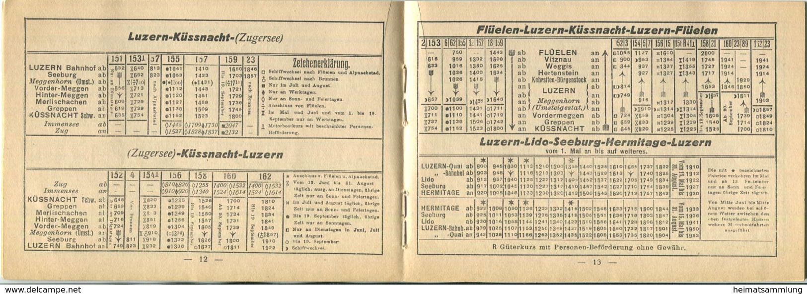 Schweiz - Luzern - Vierwaldstättersee Dampfschiffahrt Und Bergbahnen - Fahrplan Vom 15. Mai Bis 30. September 1926 - 24 - Europe