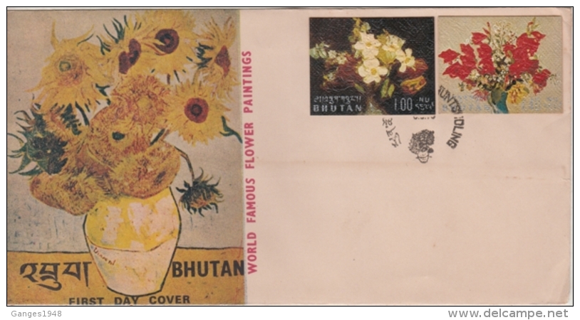 Bhutan  Flower Paintings On Canvas Stamp  2v  First Day Cover   #  14452   D Inde  Indien - Bhutan