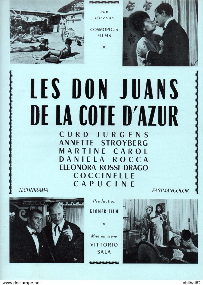 Dossier De Presse Cinéma.Cosmopolis Films. Affichette Les Don Juans De La Côte D'azur. Curd Jurgens,A.Stroyberg. M.Carol - Cinema Advertisement
