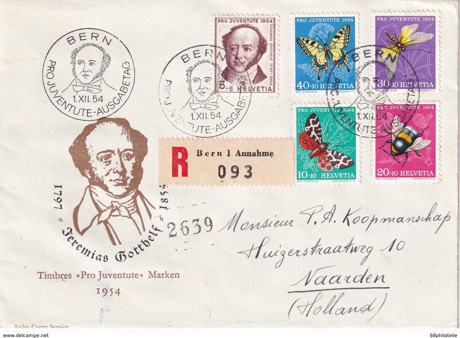 SUISSE 1954 FDC RECOMMANDE  DE BERNE SANS CACHET ARRIVEE - Briefe U. Dokumente