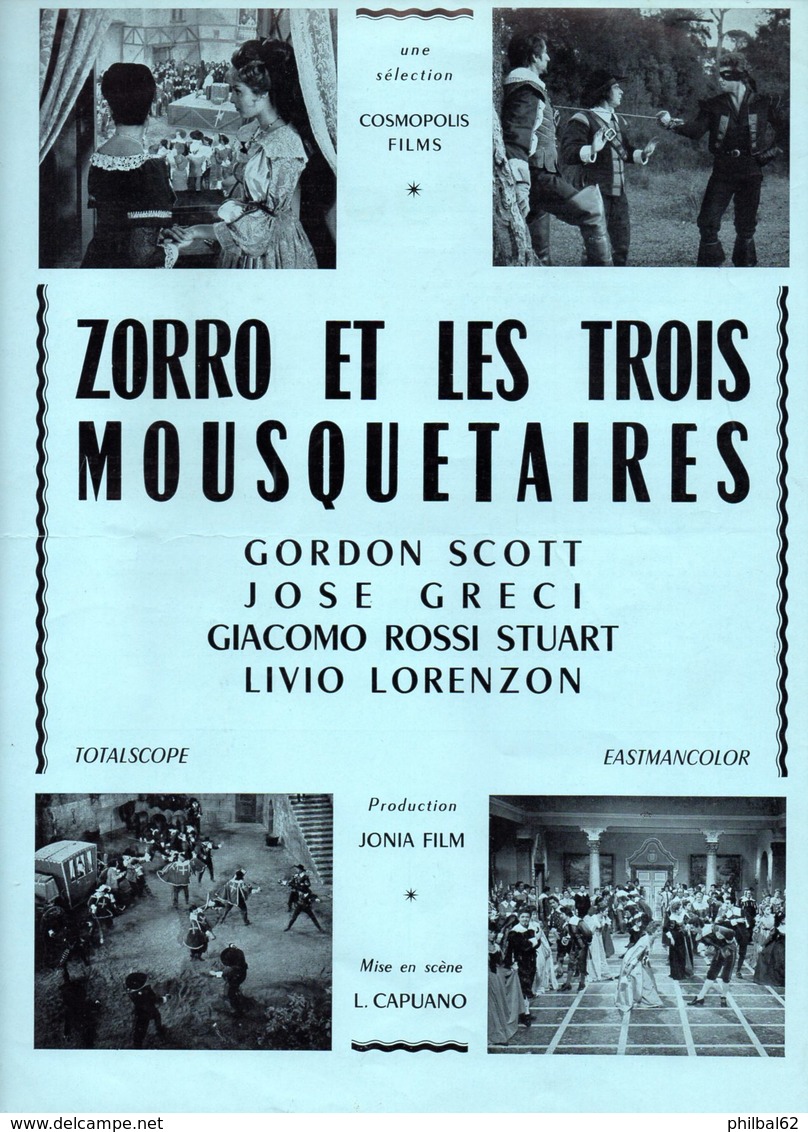 Dossier De Presse Cinéma.Cosmopolis Films. 2 Affichettes : Maciste Contre Zorro Et Zorro Et Les Trois Mousquetaires. - Cinema Advertisement