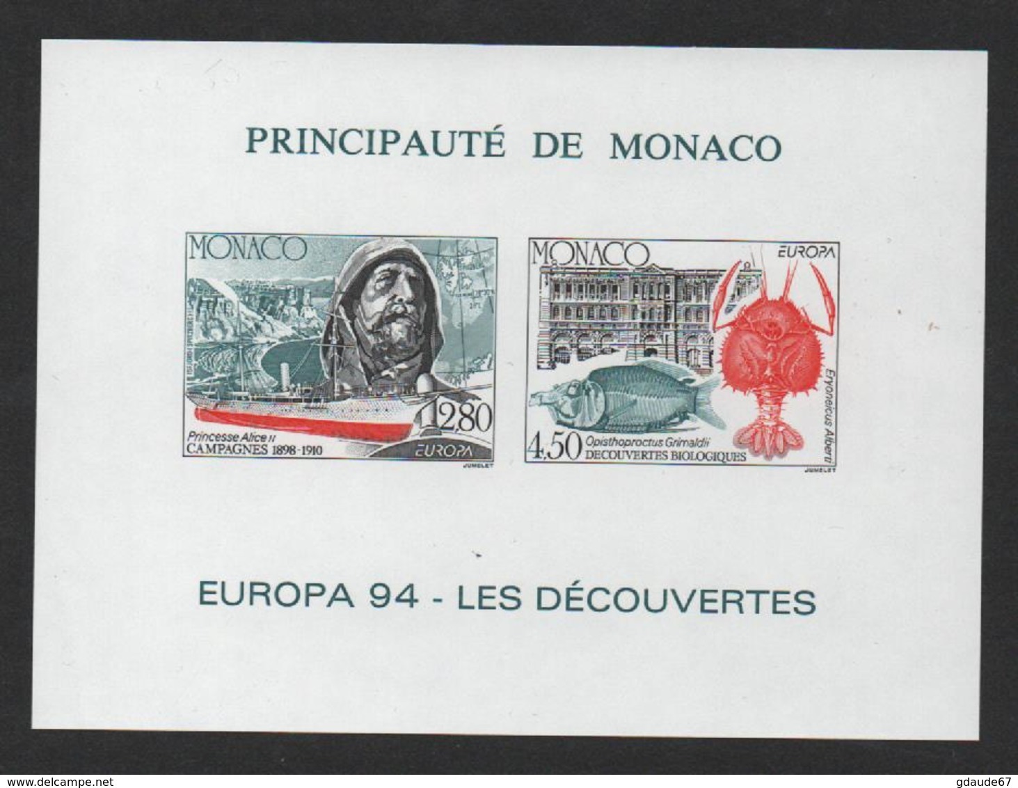 MONACO EUROPA 1994 - BLOC FEUILLET SPECIAL NON DENTELE - N° 23a ** MNH - COTE 230 EUR - Blocs