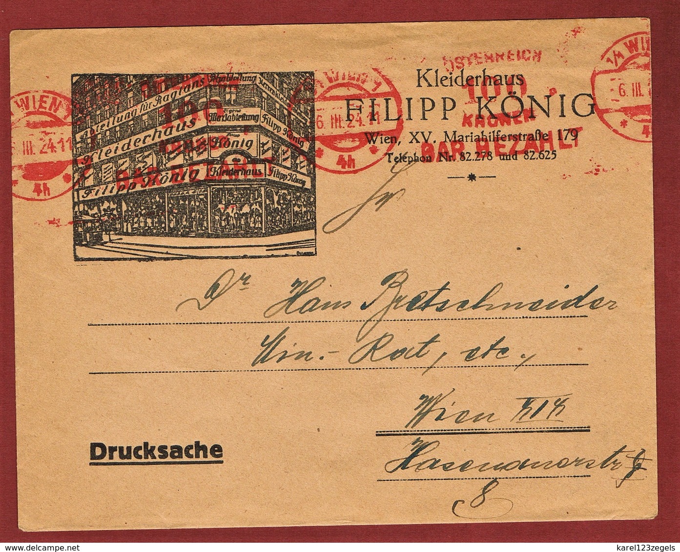 Infla Ab 1. Aug. 1923 Drucksache 100 Kr  Freistempel Bar Bezahlt - Covers & Documents