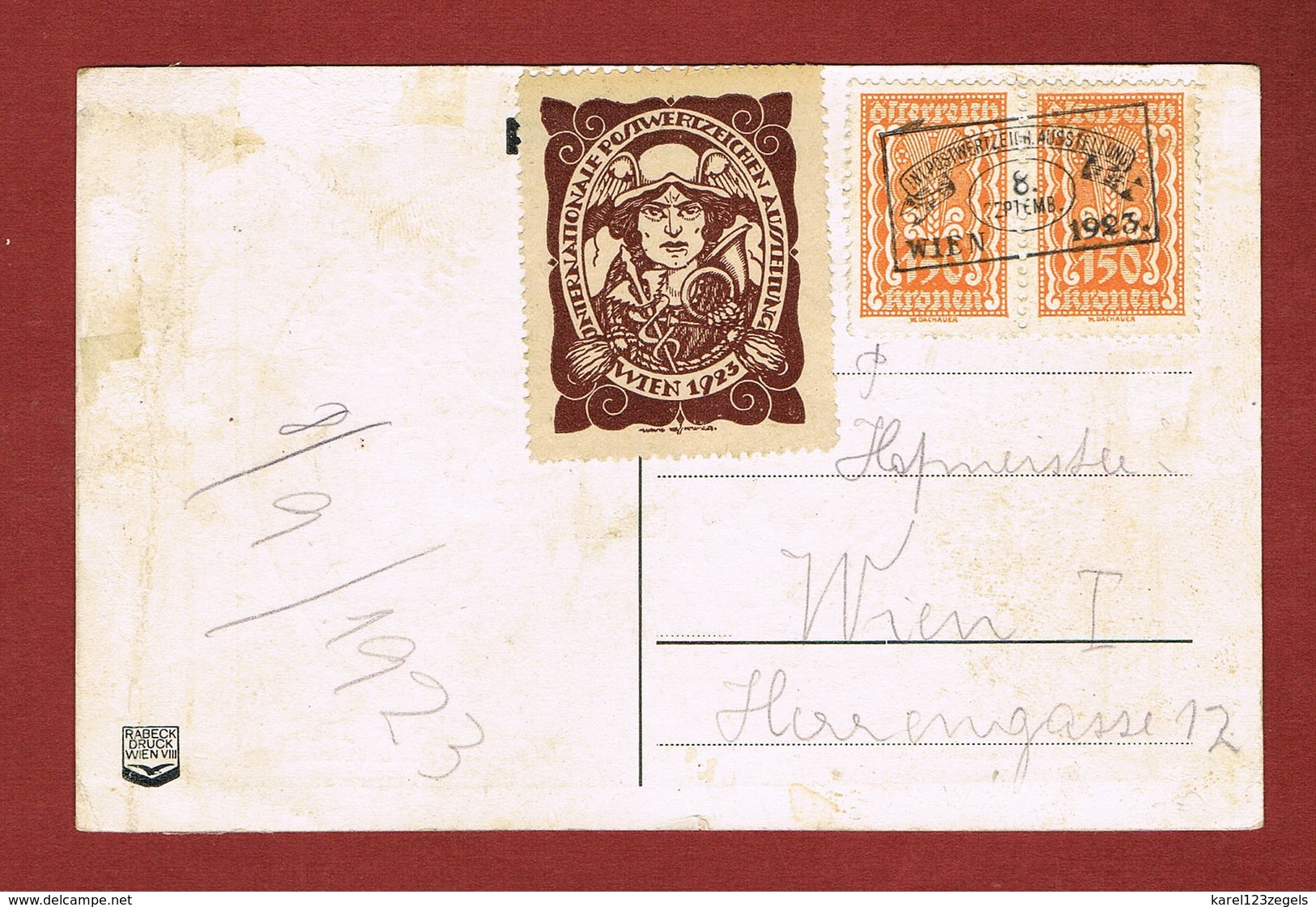 Infla Ab 1. Aug. 1923 Postkarte  Sonderstempel Internat Postwertzichen Ausstellung Wien - Briefe U. Dokumente