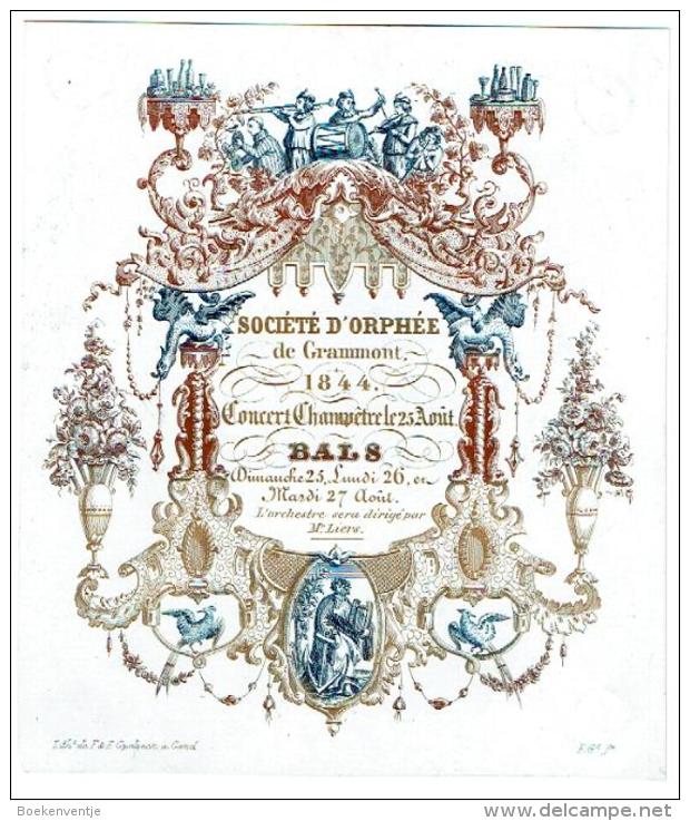 Société D'Orphée De Grammont 1844 Concert Champêtre Le 25 Août Bals Dimanche 25, Lundi 26, Et Mardi 27 Août L'orchestre - Autres & Non Classés