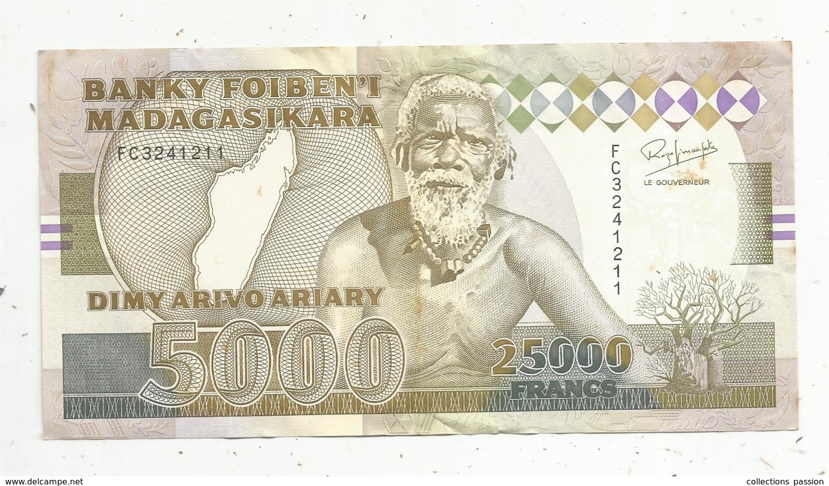 Billet , Madagascar , Banky Foiben'i Madagasikara ,25000 Francs ,5000 Ariary , 2 Scans - Madagascar