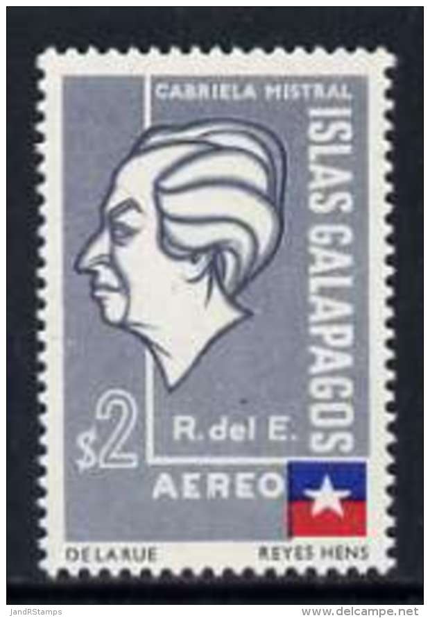 49541 Ecuador - Galapagos 1963 Gabriela Mistral 2s With Surch &amp; ECUADOR Omitted,  ISLAS GALAPAGOS (poetry  Literatur - Equateur