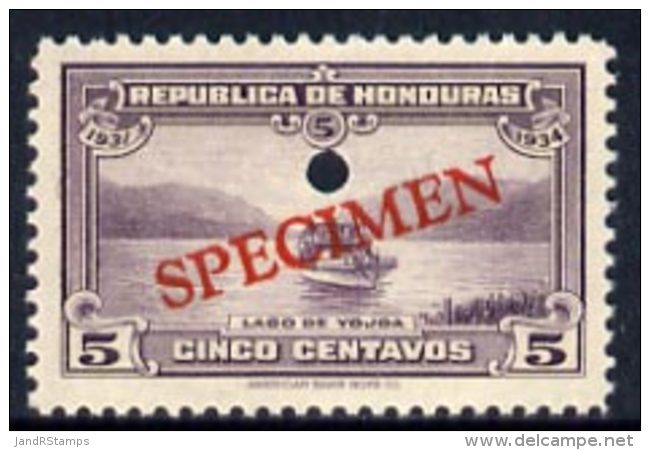 20242 Honduras 1931 Boat On Lake Yojoa 5c U/m Optd SPECIMEN (20mm X 3mm) With Security Punch Hole (lakes Ships) - Honduras