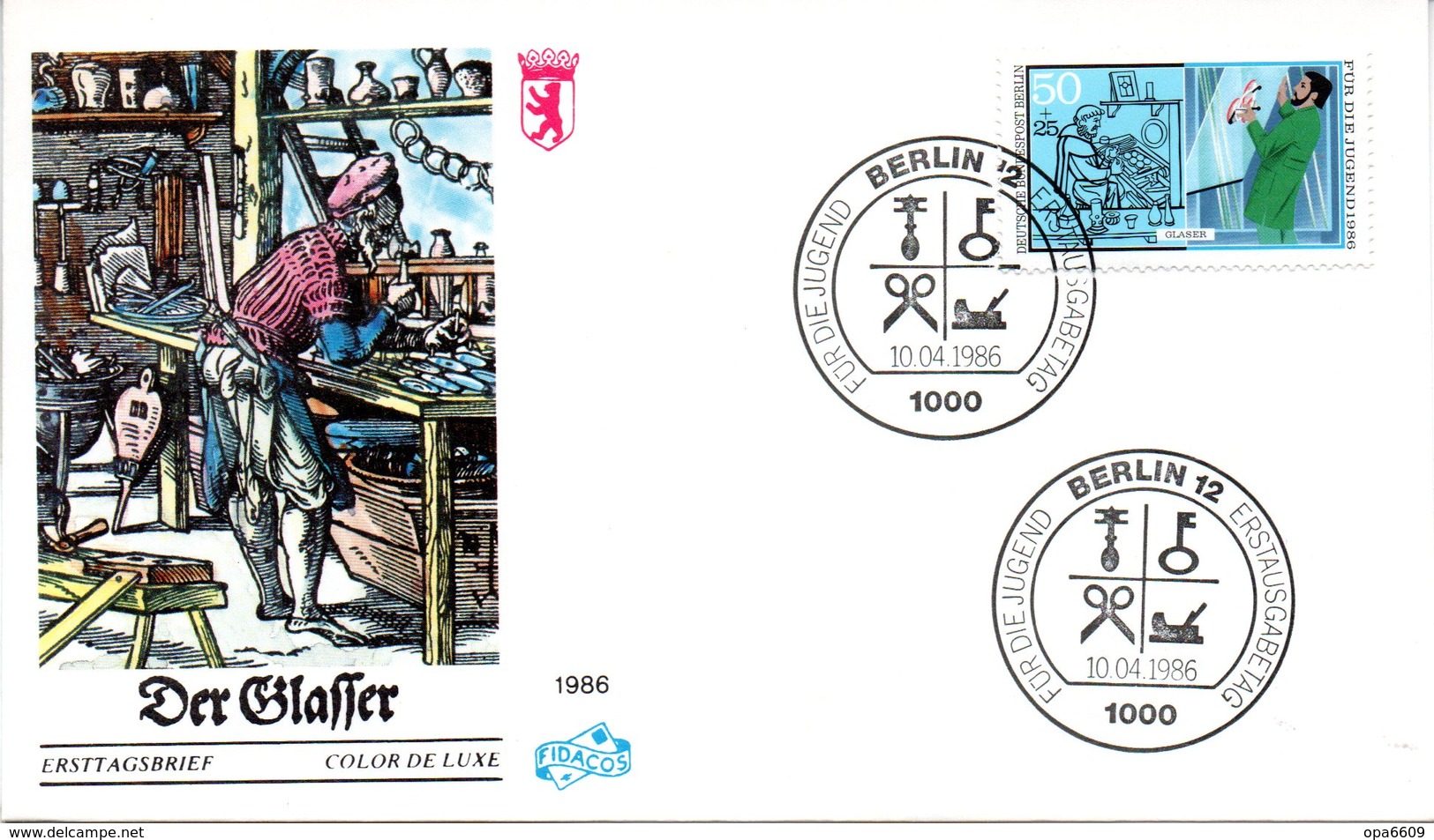 Westberlin Schmuck-FDC Mi. 754 "Handwerksberufe - Der Glaser" ESSt 10.4.1986 BERLIN 12 - Sonstige & Ohne Zuordnung