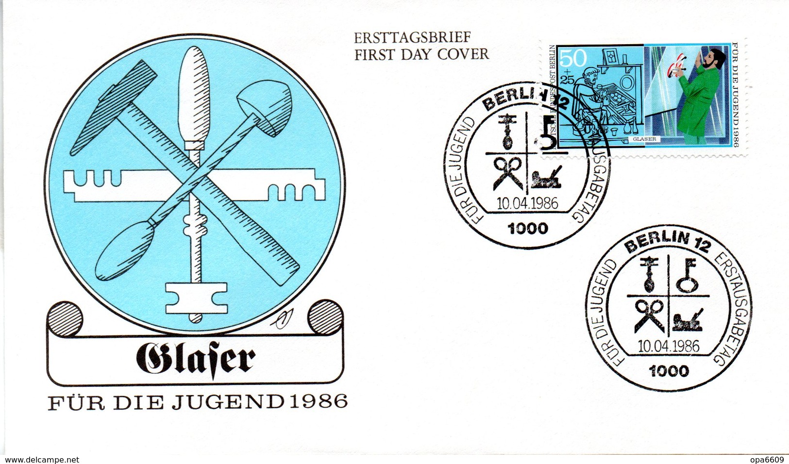 Westberlin Schmuck-FDC Mi. 754 "Handwerksberufe - Der Glaser" ESSt 10.4.1986 BERLIN 12 - Sonstige & Ohne Zuordnung