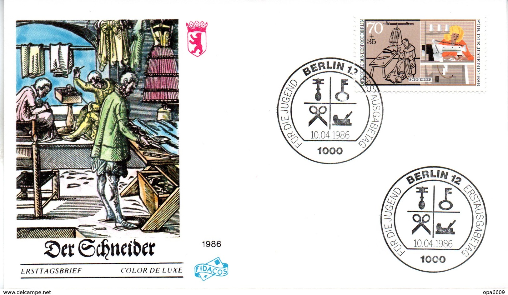 Westberlin Schmuck-FDC Mi. 756 "Handwerksberufe - Der Schneider" ESSt 10.4.1986 BERLIN 12 - Sonstige & Ohne Zuordnung