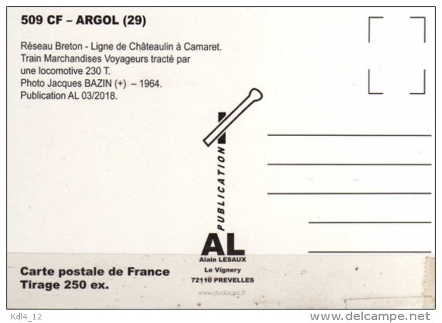 AL 509 - Train MV - Loco 230 T En Gare - ARGOL - Finistère 29 - RB - Autres & Non Classés