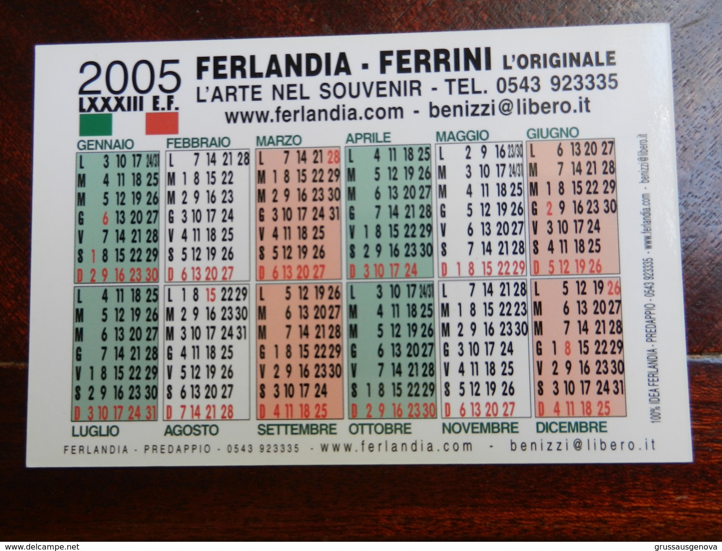 18362) CALENDARIO 2005 FERLANDIA FERRINI COLLEZIONISMO FASCISMO - Formato Piccolo : 2001-...