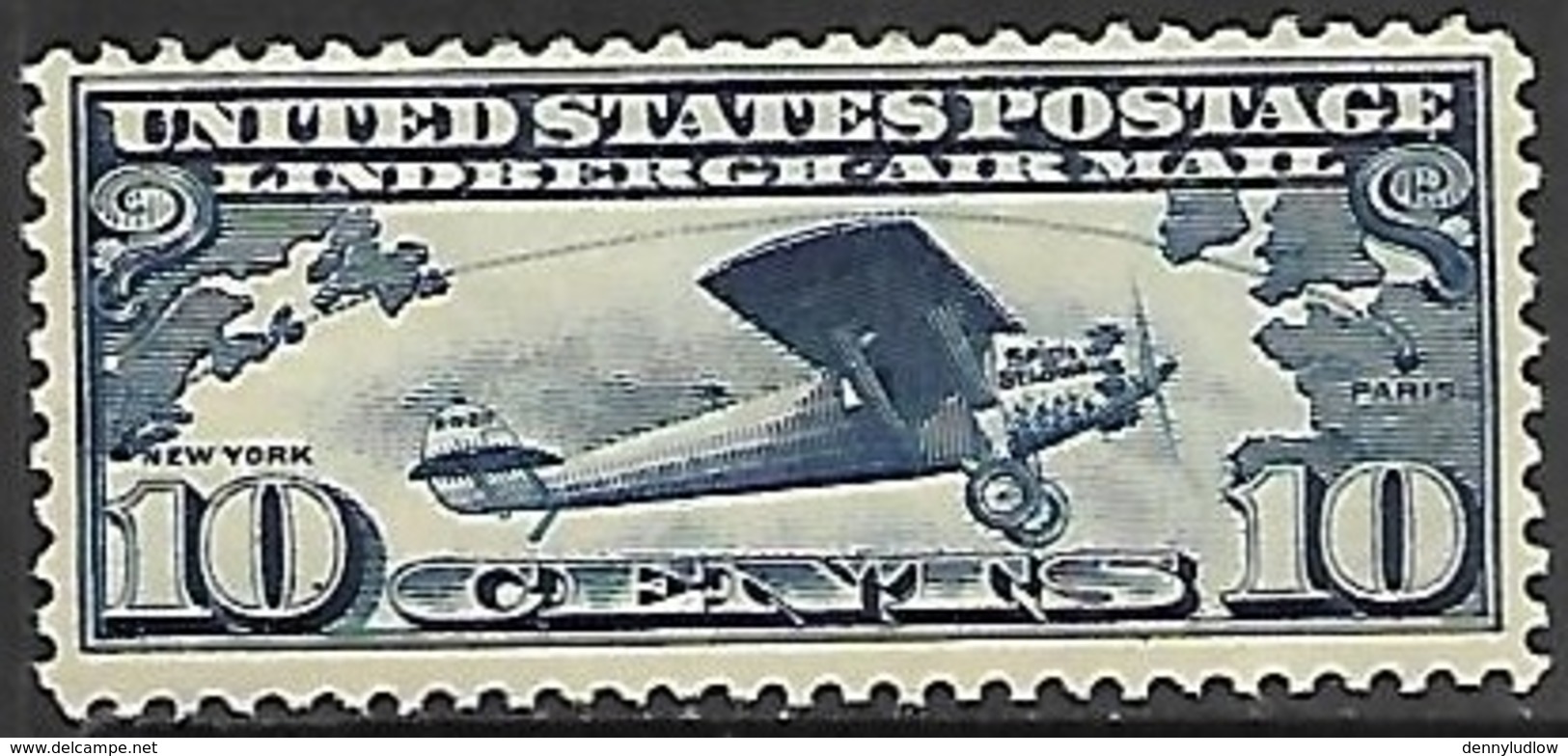 US   1927   Sc#C10  10c  Lindbergh Airmail  MNH   2016 Scott Value $13 - 1b. 1918-1940 Unused