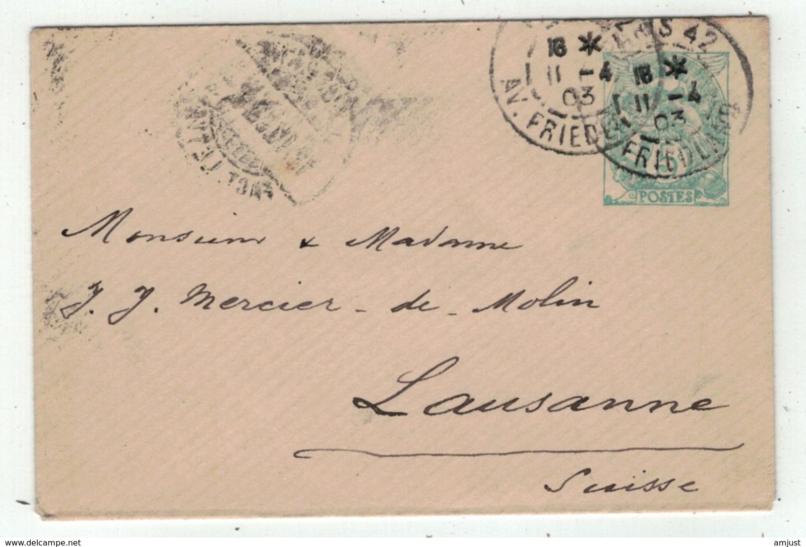 France // Entier Postaux // Entier Postal Pour Lausanne (Suisse) - Standard Covers & Stamped On Demand (before 1995)