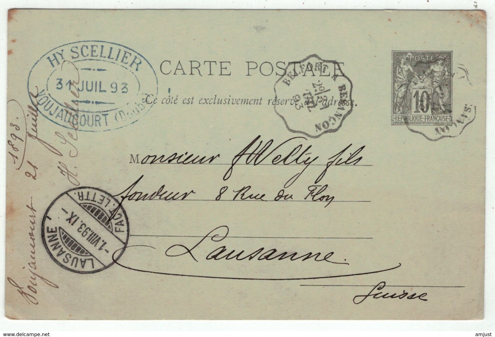 France // Entier Postaux // Entier Postal Pour Lausanne (Suisse) - Standard Postcards & Stamped On Demand (before 1995)