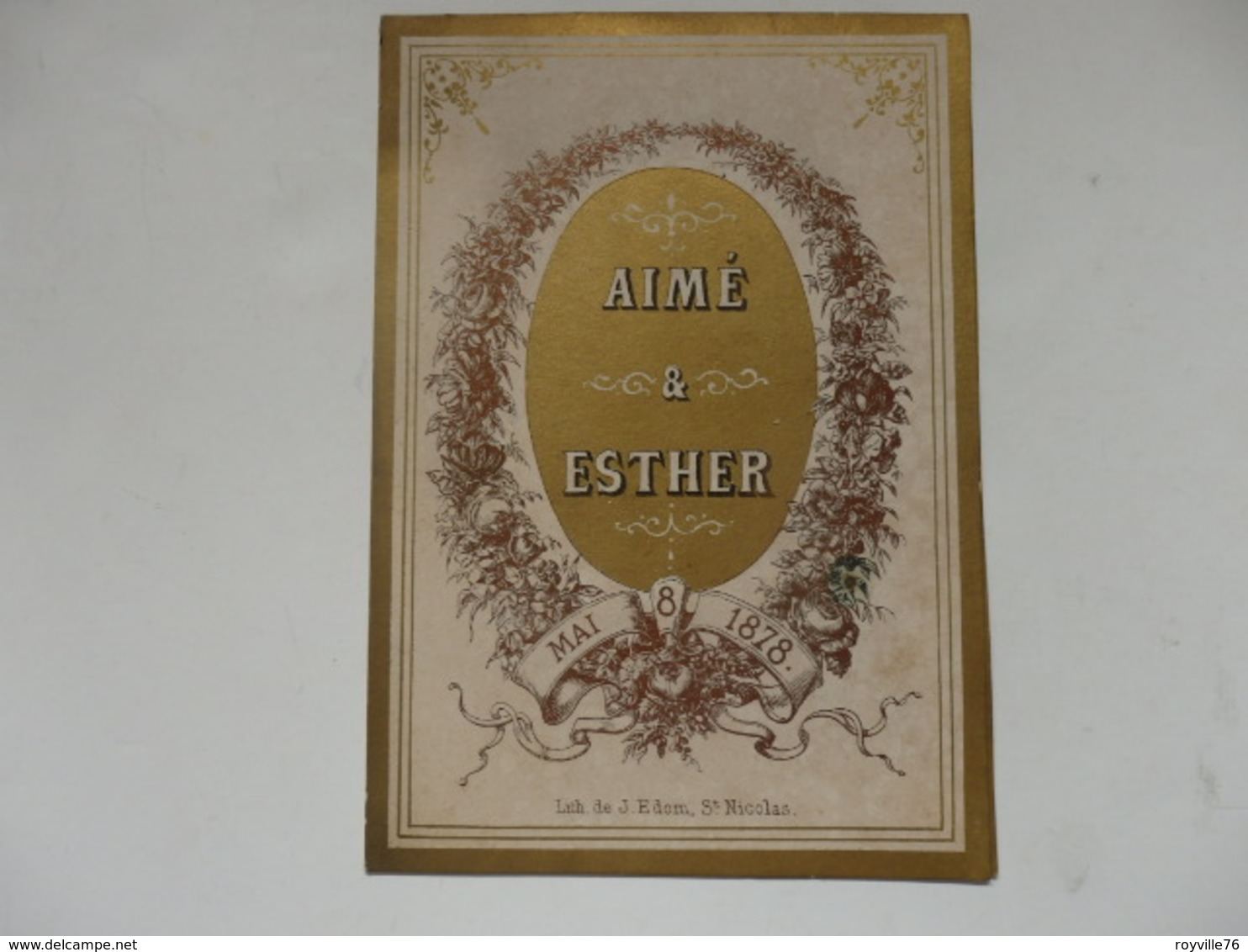 Menu Du Mariage De Aimé Et Esther Le 8 Mai 1878. - Menus