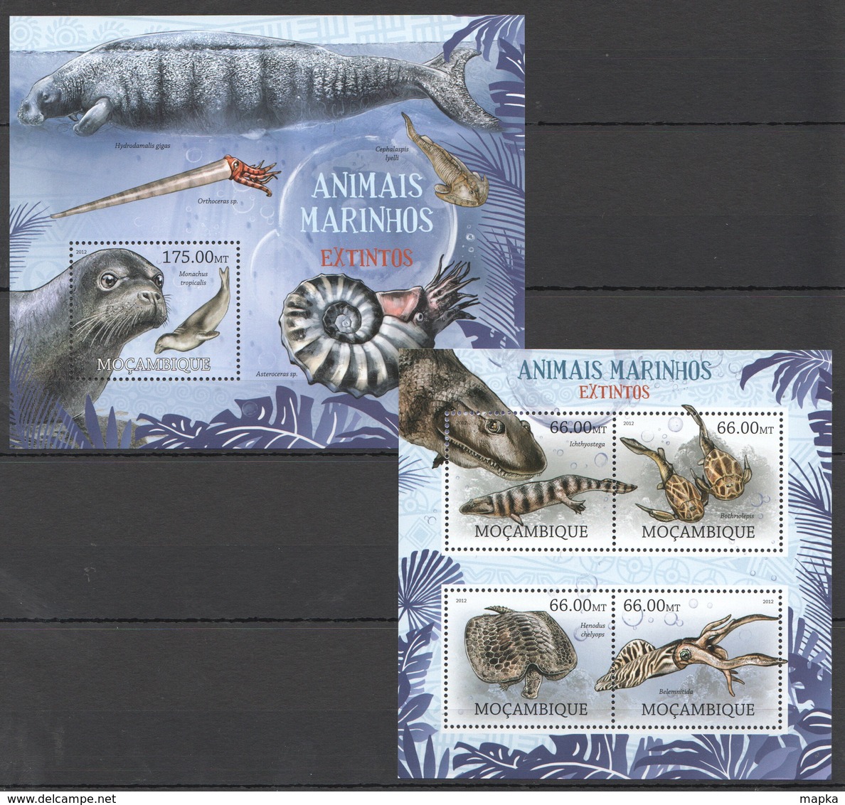 A712 2012 MOCAMBIQUE MARINE LIFE ANIMAIS MARINHOS EXTINTOS 1KB+1BL MNH - Meereswelt