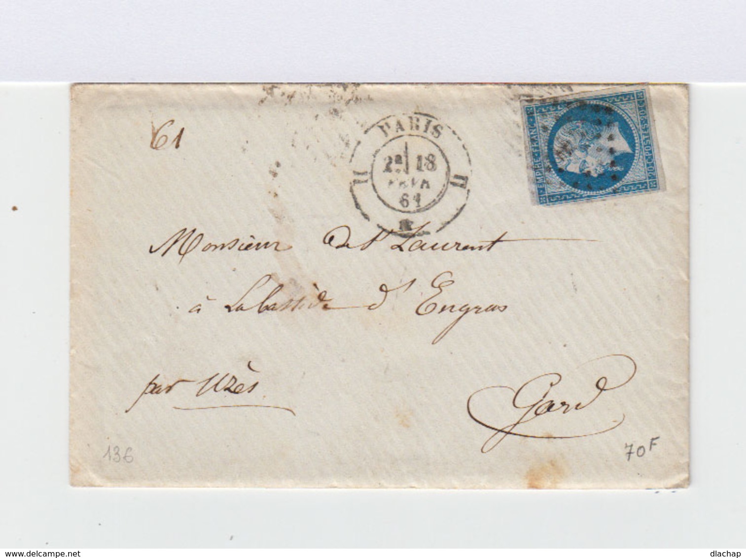 Sur Enveloppe Avec Correspondance Napoléon III 20 C. Bleu Type I. Oblitération Losange. (642) - 1849-1876: Période Classique