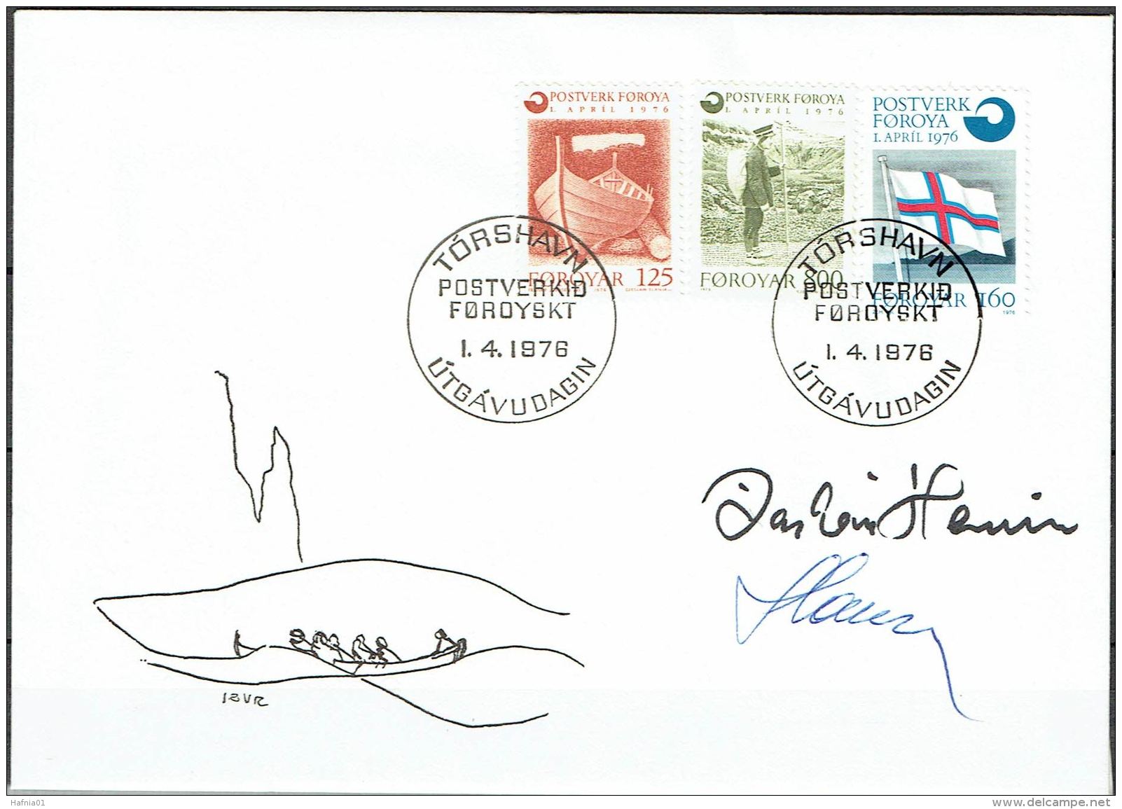 Czeslaw Slania.Faroe Islands 1975. Founding Of The Faroe Islands Post.. Michel  21-23  FDC.  Signed. - Féroé (Iles)