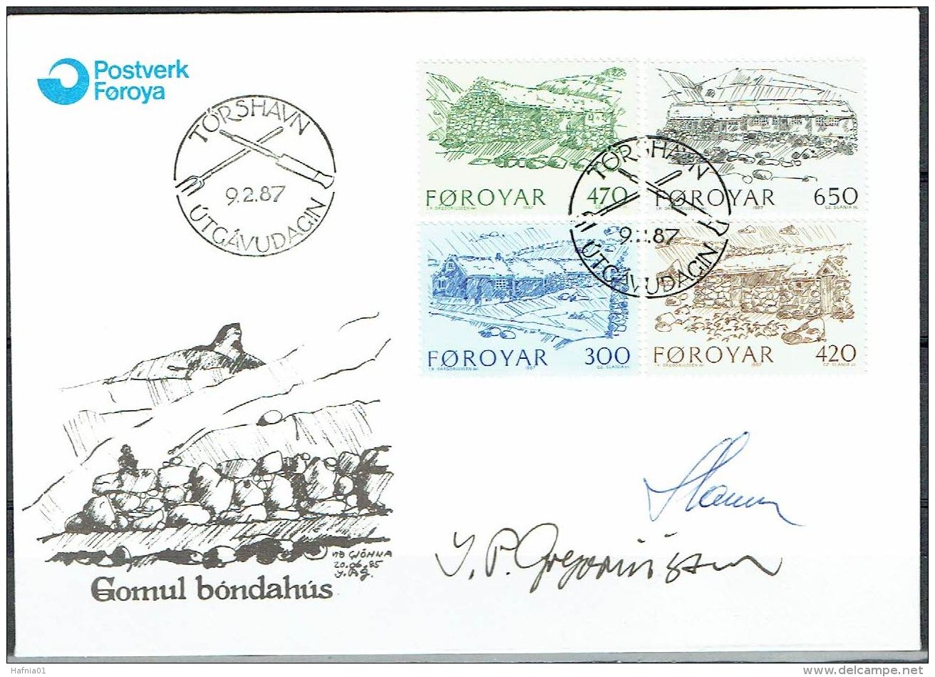 Czeslaw Slania. Faroe Islands 1987. Farmer Houses.   Michel 145-48. FDC  Signed. - Féroé (Iles)