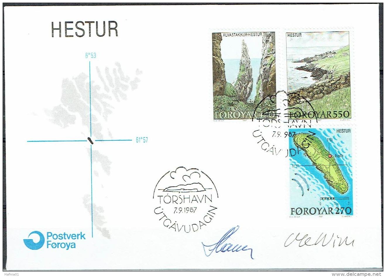 Czeslaw Slania. Faroe Islands 1987. Island Hestur.   Michel 154-58. FDC  Signed. - Féroé (Iles)