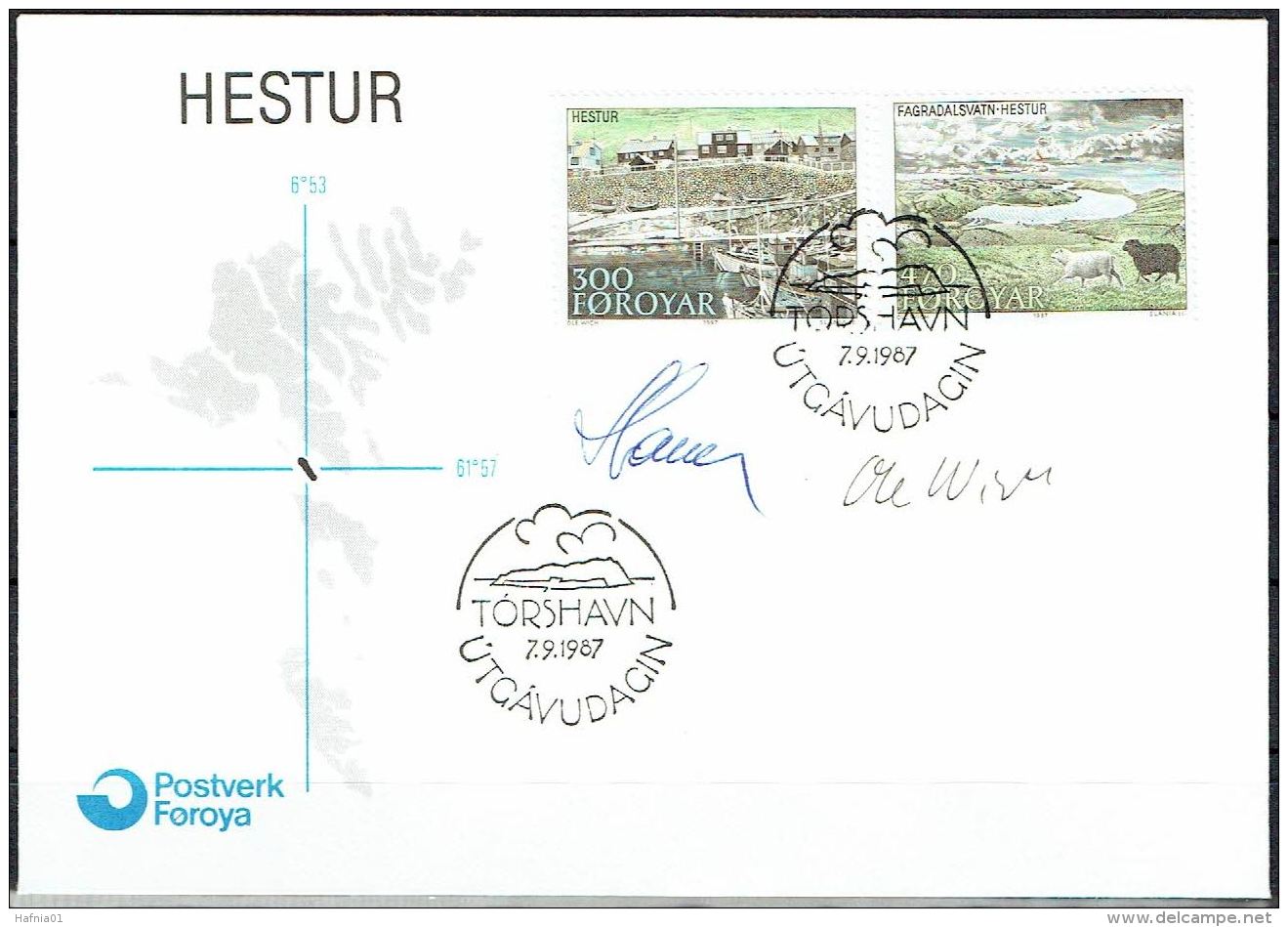 Czeslaw Slania. Faroe Islands 1987. Island Hestur.   Michel 154-58. FDC  Signed. - Féroé (Iles)