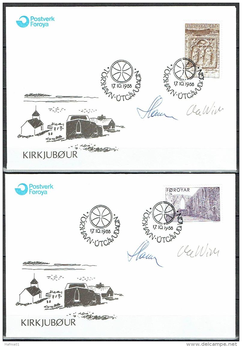 Czeslaw Slania. Faroe Islands 1988. Cathedral Of Kirkjubøur.   Michel 175-78. FDC  Signed. - Isole Faroer