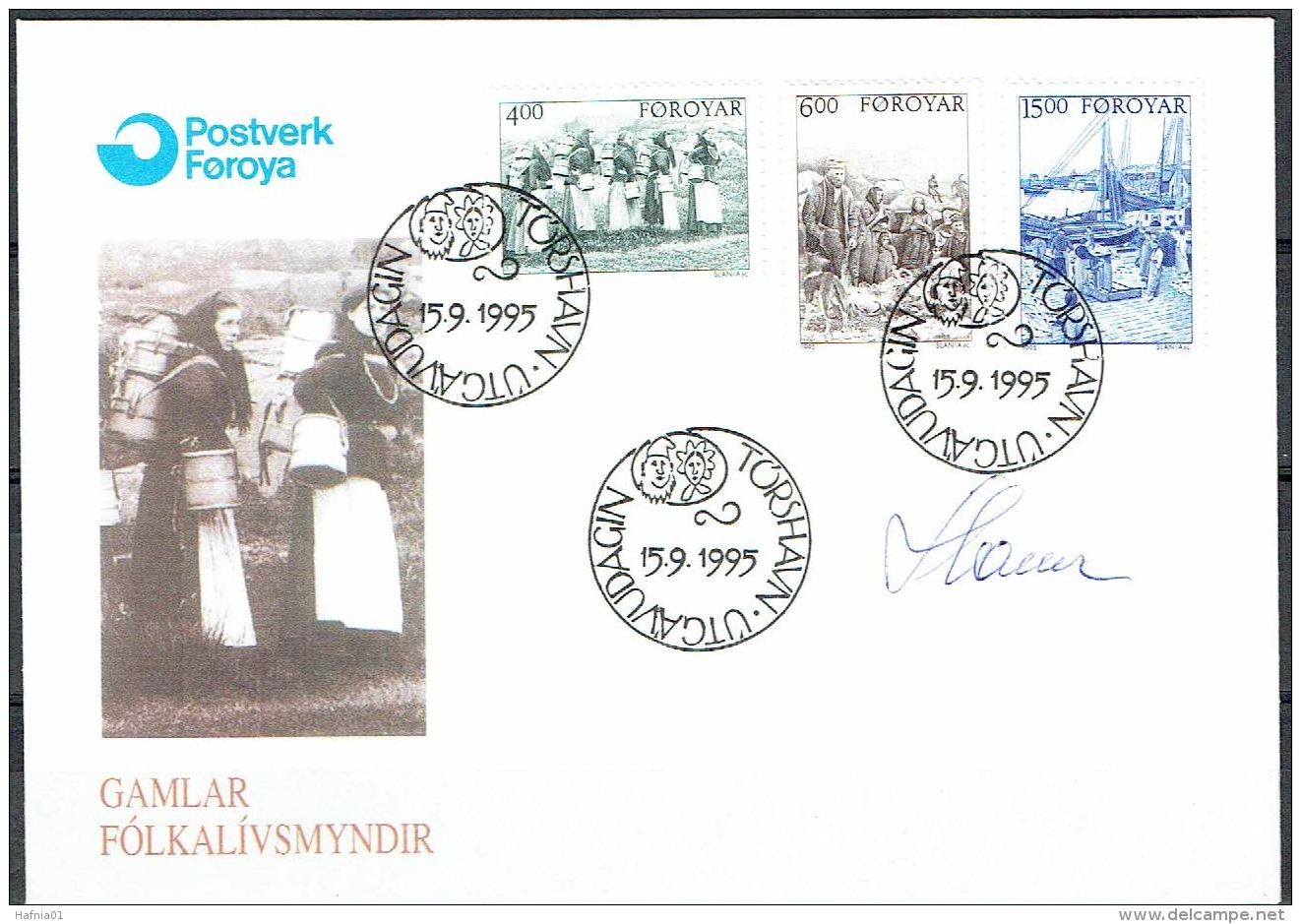 Czeslaw Slania. Faroe Islands 1995. Life On The Faroe Islands Around Year 1900.   Michel 285-87. FDC  Signed. - Islas Faeroes