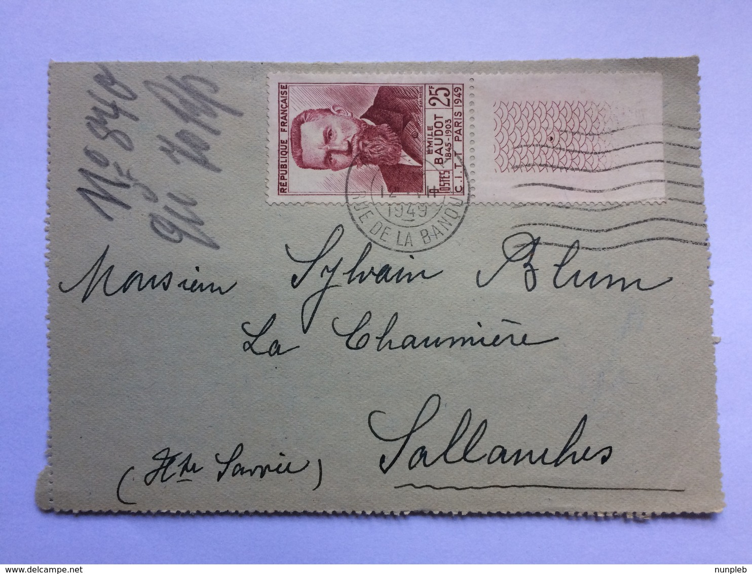 FRANCE - 1949 Piece - Paris To Sallanches Tied With Baudot Stamp - Briefe U. Dokumente